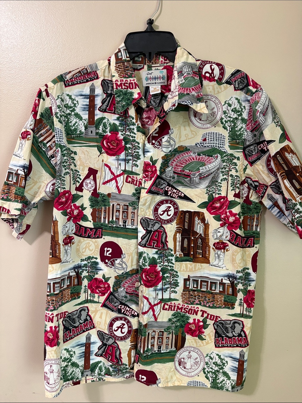 Reyn Spooner Vintage Alabama Crimson Tide Themed Men’s Hawaiian Cotton Shirt M